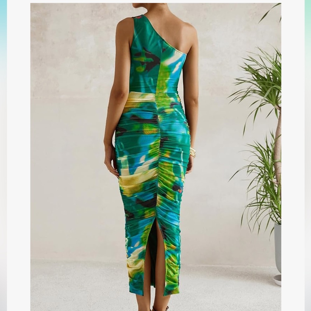 Prettygarden Vibrant One-Shoulder Dress in Green and Blue - Picture 3 of 10